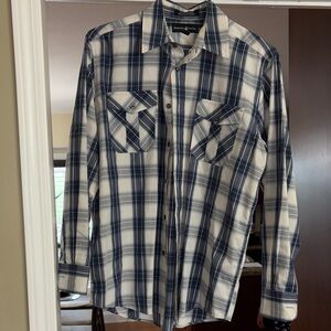 Beverly Hills Polo Club Navy and White Plaid Shirt